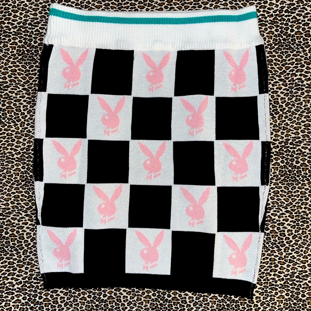 Playboy x Missguided | NWOT | rabbit head logo/checker double-knit miniskirt